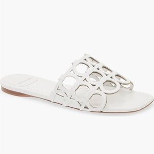 Salvatore Ferragamo Erne Leather Flat Laser Cut Slide Sandal Optic White  Sz. 8B